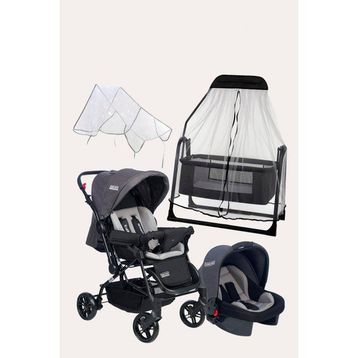 Tommybaby Luna 4 Adet Beşik Antrasit Bebek Arabası Puset Yağmurluğu