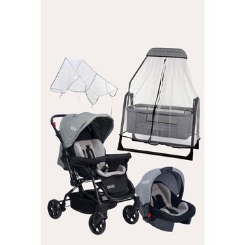 Tommybaby Luna 4 Adet Beşik Gri Bebek Arabası Puset Yağmurluğu