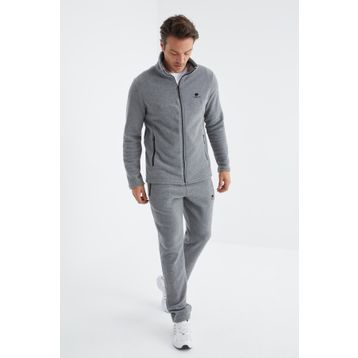 Tommylife 85193 Gri Melanj Dik Yaka Basic Fermuar Cepli Standart Kalıp Erkek Polar Eşofman Takımı