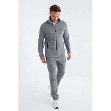 Tommylife 85193 Gri Melanj Dik Yaka Basic Fermuar Cepli Standart Kalıp Erkek Polar Eşofman Takımı