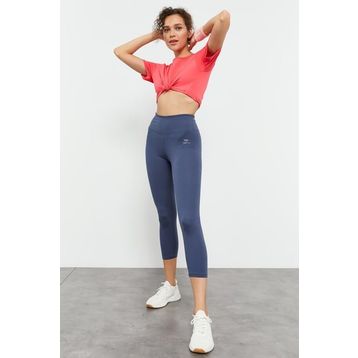Tommylife 93097 Petrol Yüksek Bel Slim Fit Dar Paça Kadın Kapri Tayt