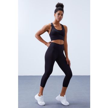 Tommylife 95283 Siyah Yüksek Bel Toparlayıcı Çapraz Sırt Detaylı Slim Fit Kadın Tayt Takım