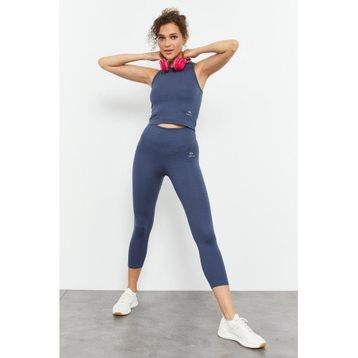 Tommylife 95284 Petrol Yüksek Bel Kapri-Crop Atlet Slim Fit Kadın Tayt Takım