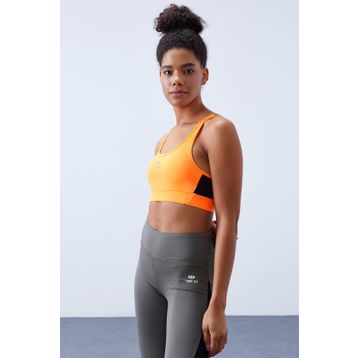Tommylife 97121 Neon Oranj Çapraz Sırt Detaylı Slim Fit U Yaka Pedli Kadın Spor Büstiyer