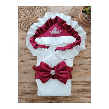 Tomuycuk Bordo Kız Bebek Pamuklu Organik Bebek Kundağı