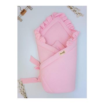 Tomuycuk Pembe 4 Kat Müslin Pamuklu Doğal Organik Bebek Kundağı