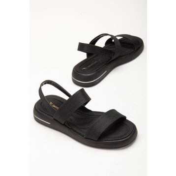 Tonny Black TBACR817 Siyah Keten Kadın Sandalet