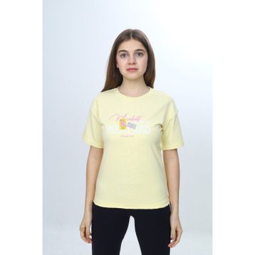 Toontoy 24971 Kız Çocuk Bisiklet Yaka Düşük Omuz Kısa Kollu Baskılı Tişört