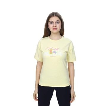 Toontoy 24971 Kız Çocuk Bisiklet Yaka Düşük Omuz Kısa Kollu Baskılı Tişört