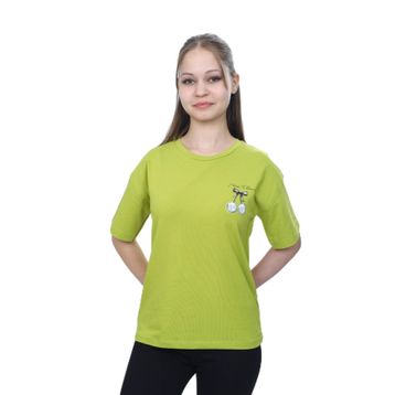 Toontoy 24973 Kız Çocuk Bisiklet Yaka Düşük Omuz Kısa Kollu Baskılı Tişört