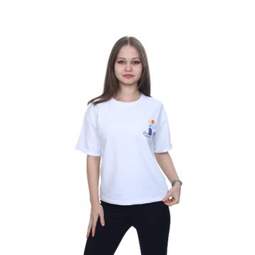 Toontoy 24974 Kız Çocuk Baskılı Bisiklet Yaka Düşük Omuz Kısa Kollu Tişört