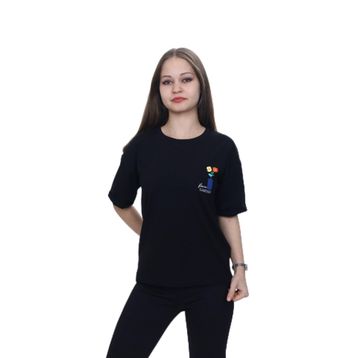 Toontoy 24974 Kız Çocuk Baskılı Bisiklet Yaka Düşük Omuz Kısa Kollu Tişört