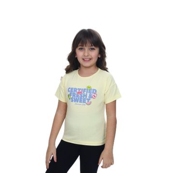 Toontoy 24976 Kız Çocuk Bisiklet Yaka Düşük Omuz Kısa Kollu Baskılı Tişört