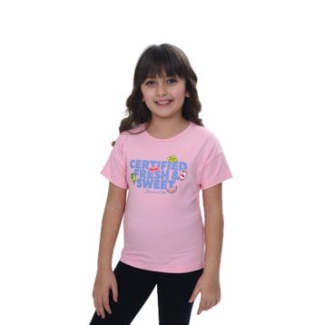 Toontoy 24976 Kız Çocuk Bisiklet Yaka Düşük Omuz Kısa Kollu Baskılı Tişört