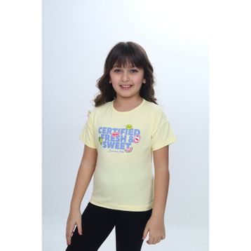 Toontoy 24976 Kız Çocuk Bisiklet Yaka Düşük Omuz Kısa Kollu Baskılı Tişört