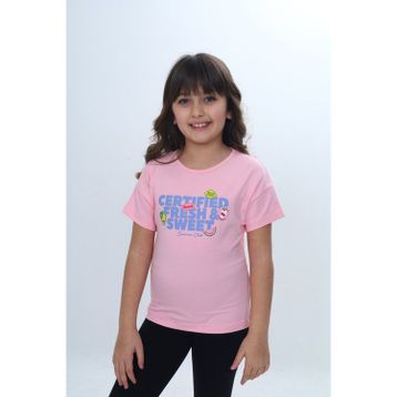 Toontoy 24976 Kız Çocuk Bisiklet Yaka Düşük Omuz Kısa Kollu Baskılı Tişört
