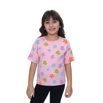Toontoy 24980 Kız Çocuk Bisiklet Yaka Kısa Kollu Baskılı Tişört