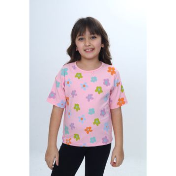 Toontoy 24980 Kız Çocuk Bisiklet Yaka Kısa Kollu Baskılı Tişört