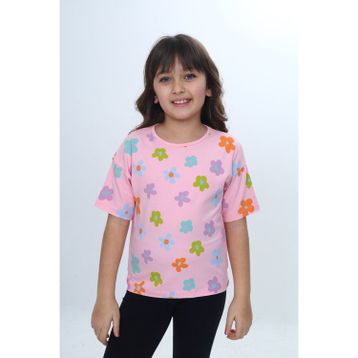 Toontoy 24980 Kız Çocuk Bisiklet Yaka Kısa Kollu Baskılı Tişört