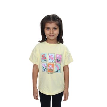 Toontoy 24982 Kız Çocuk Baskılı Bisiklet Yaka Düşük Omuz Kısa Kollu Tişört
