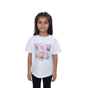 Toontoy 24982 Kız Çocuk Baskılı Bisiklet Yaka Düşük Omuz Kısa Kollu Tişört