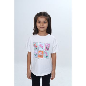 Toontoy 24982 Kız Çocuk Baskılı Bisiklet Yaka Düşük Omuz Kısa Kollu Tişört