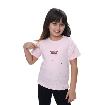 Toontoy 24983 Kız Çocuk Bisiklet Yaka Düşük Omuz Kısa Kollu Baskılı Tişört