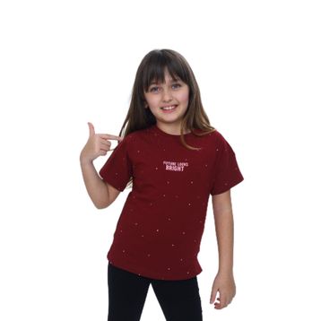 Toontoy 24983 Kız Çocuk Bisiklet Yaka Düşük Omuz Kısa Kollu Baskılı Tişört