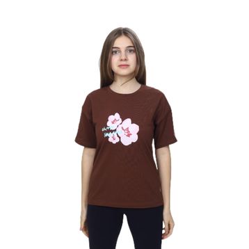 Toontoy 25011 Kız Çocuk Bisiklet Yaka Düşük Omuz Kısa Kollu Baskılı Tişört
