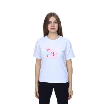 Toontoy 25011 Kız Çocuk Bisiklet Yaka Düşük Omuz Kısa Kollu Baskılı Tişört