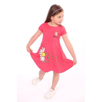 Toontoy Arı Baskılı Nar Çiçeği Kız Çocuk Elbise
