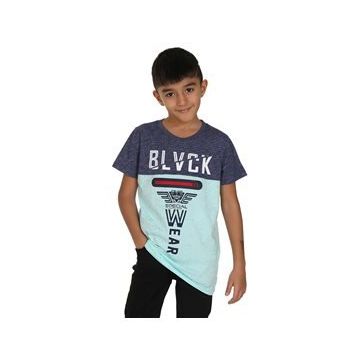 Toontoy Blvck Baskılı Lacivert-Beyaz Erkek Çocuk Tişört