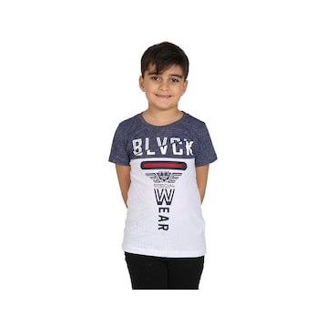 Toontoy Blvck Baskılı Lacivert-Beyaz Erkek Çocuk Tişört