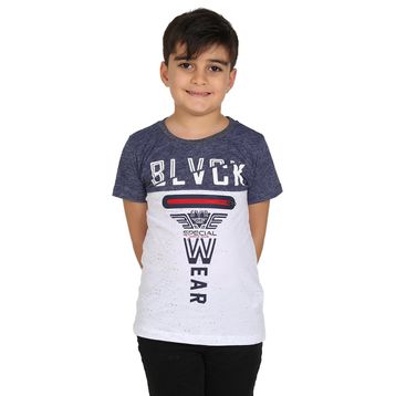 Toontoy Blvck Baskılı Lacivert-Beyaz Erkek Çocuk Tişört