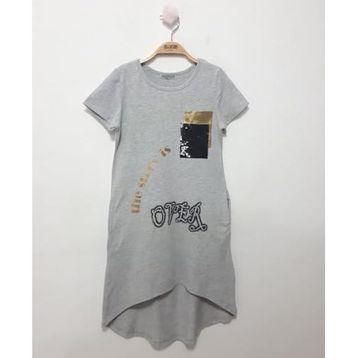Toontoy Cepli Pul Baskılı Gri Melanj Kız Çocuk Elbise