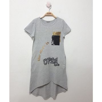 Toontoy Cepli Pul Baskılı Gri Melanj Kız Çocuk Elbise