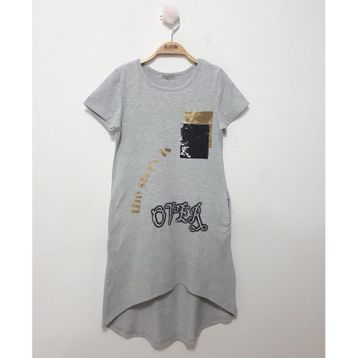 Toontoy Cepli Pul Baskılı Gri Melanj Kız Çocuk Elbise