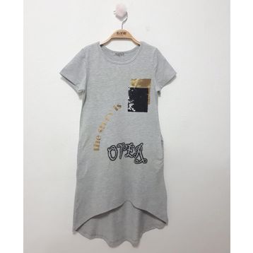 Toontoy Cepli Pul Baskılı Gri Melanj Kız Çocuk Elbise