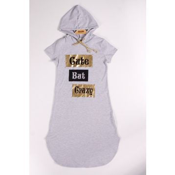 Toontoy Cute Baskılı Gri Kız Çocuk Elbise