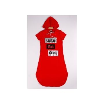 Toontoy Cute Baskılı Kırmızı Kız Çocuk Elbise