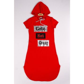 Toontoy Cute Baskılı Kırmızı Kız Çocuk Elbise