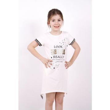 Toontoy Fabulous Baskılı Ekru Kız Çocuk Elbise