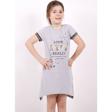 Toontoy Fabulous Baskılı Gri Melanj Kız Çocuk Elbise