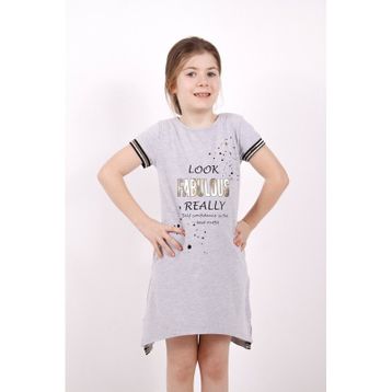Toontoy Fabulous Baskılı Gri Melanj Kız Çocuk Elbise