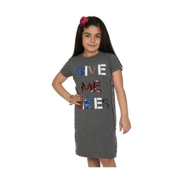 Toontoy Gıve Me Pul Nakışlı Antrasit Melanj Kız Çocuk Elbise