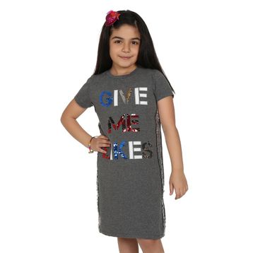 Toontoy Gıve Me Pul Nakışlı Antrasit Melanj Kız Çocuk Elbise