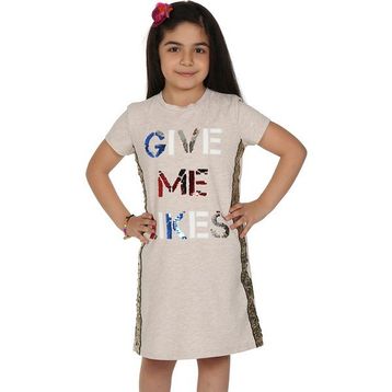 Toontoy Gıve Me Pul Nakışlı Kahverengi Kız Çocuk Elbise