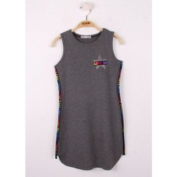 Toontoy Göğsü Yıldız Baskılı Sıfır Kol Antrasit Melanj Kız Çocuk Elbise