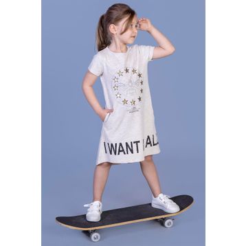 Toontoy I Want It All Baskılı Antrasit Melanj Kız Çocuk Elbise