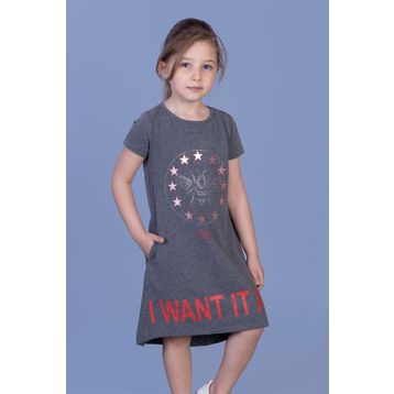 Toontoy I Want It All Baskılı Antrasit Melanj Kız Çocuk Elbise